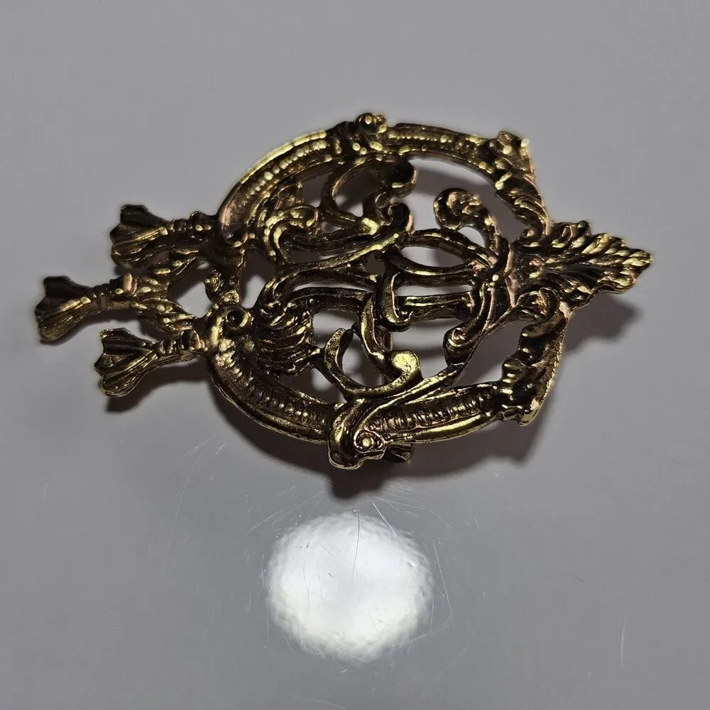 Victorian Revival Brooch Nondescriptive Scroll Girandole Tassels Vintage Gold Tn